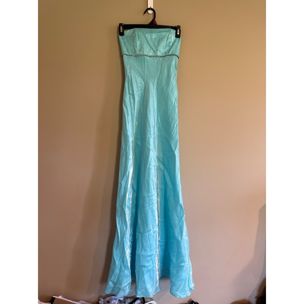Cache Turquoise Shimmer Strapless Lace Up Back Formal Gown Dress Size‎ 3/4